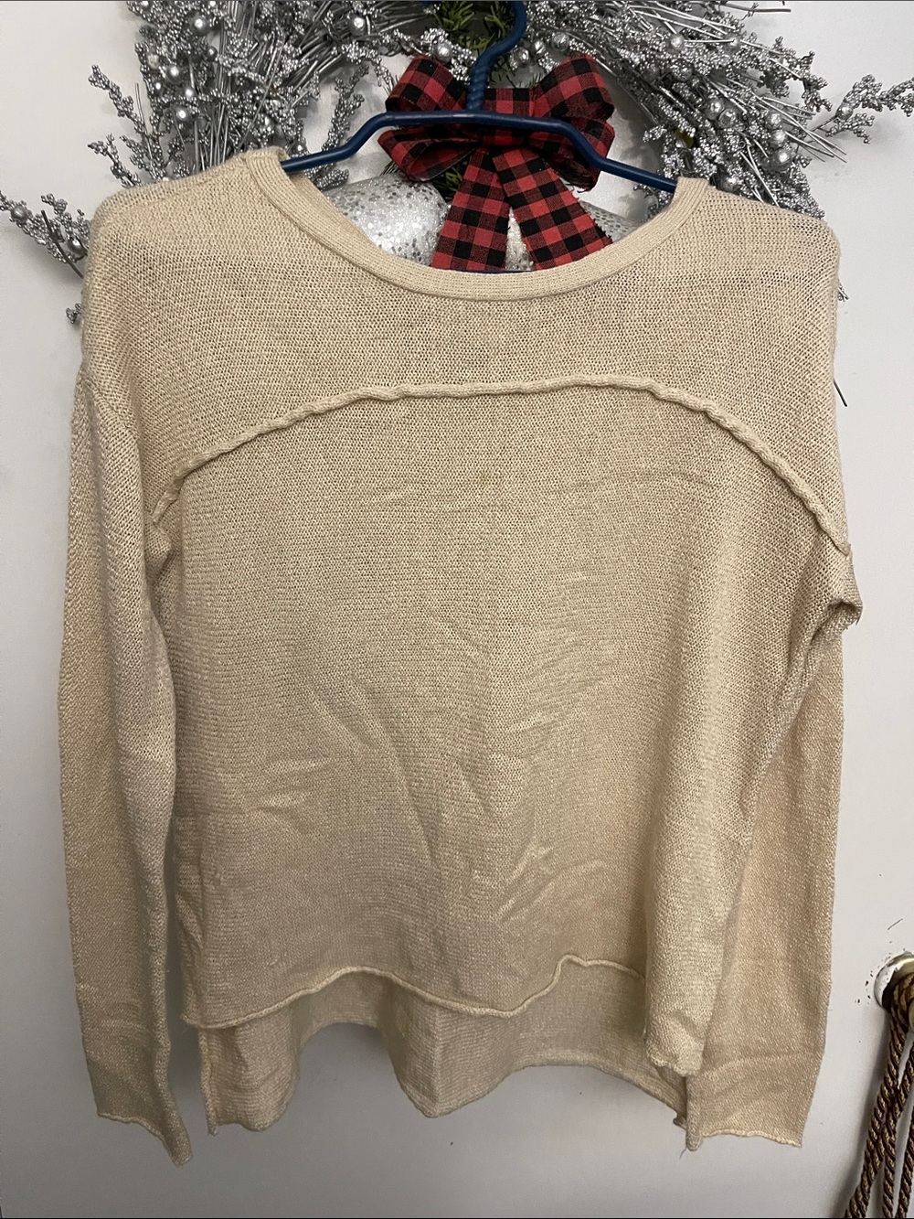Light Beige Women's Knit Sweater - Casual Comfort